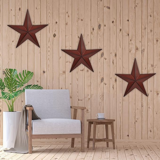 JoyEvy 12" Metal Barn Star Wall Decor-American Flag Stars for Outside Or Inside of House-Iron Texas Metal Star Rustic Vintage Western Country Home Farmhouse Wall Art Decorations (Set of 3)