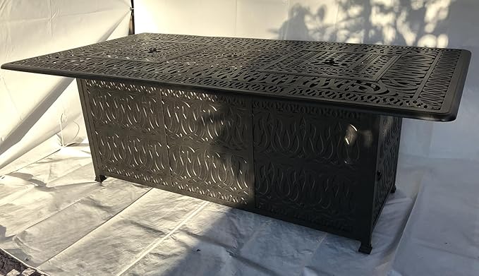 Elisabeth Cast Aluminum Outdoor Fire Pit Bar Table, 84L x 44W x 40H inches, Double Burner, 30000 BTU