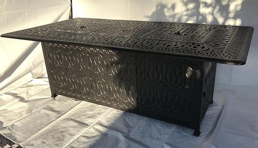 Elisabeth Cast Aluminum Outdoor Fire Pit Bar Table, 84L x 44W x 40H inches, Double Burner, 30000 BTU