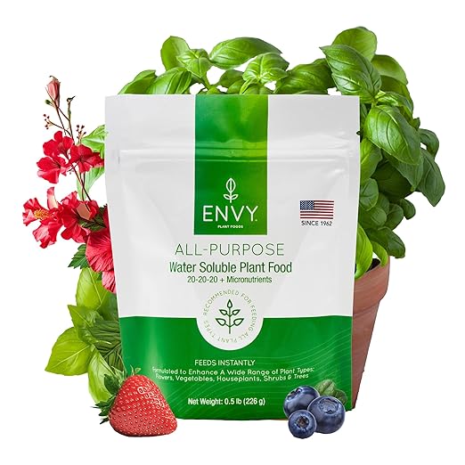 ENVY All-Purpose Plant Fertilizer, 0.5 Pound - Makes 50 Gallons, for Indoor and Outdoor Plants, Pet Safe, Water Soluble, Made in USA