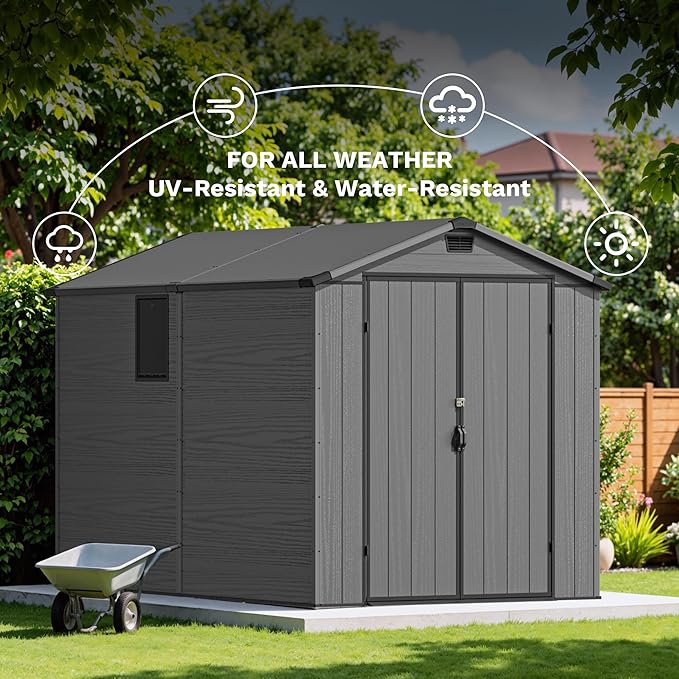 Devoko 6x10 FT Plastic Outdoor Storage Shed - Lockable Resin Tool Shed with Window & Floor - Easy Assembly for Garden, Backyard, Dark Gray