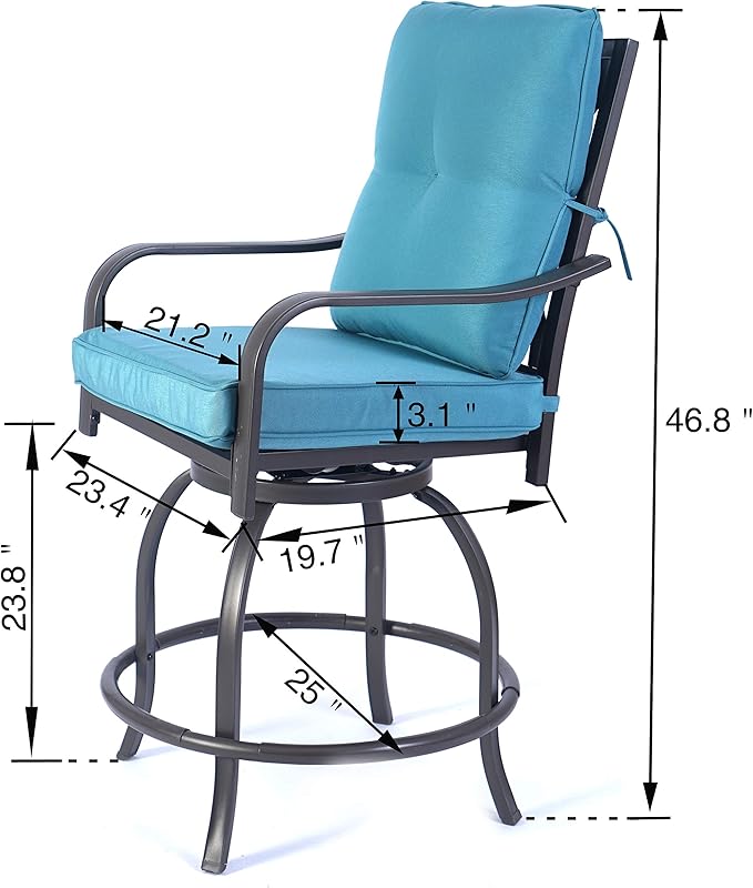 Kozyard Isabella Outdoor Patio High Swivel Bar Stools/Chairs,Counter Height Tall Patio Swivel Chairs, for Bistro Set for 2, Backyard, Cafes, Bistro, Restaurants and Chic Bars (Aqua)
