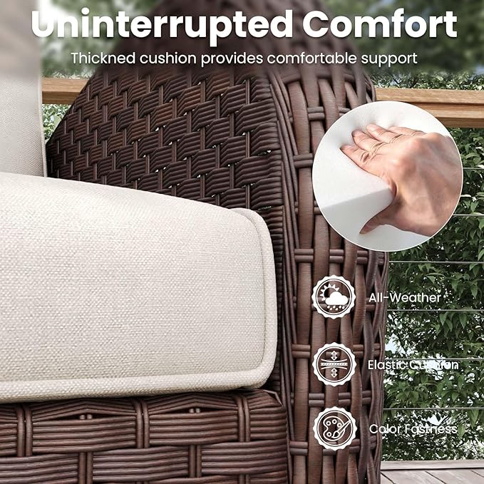 9 Pieces Patio Furniture Sets, Wicker Rattan High Back Outdoor Swivel Rocking Chairs Set with 3-Seat Couch, Ottomans and Side Table