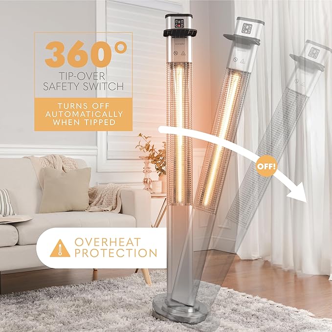 SereneLife Infrared Patio Heater, Electric Patio Heater with Remote Control, 1500 W, Indoor/Outdoor Heaters for Patio, Restaurant, Backyard, Garage, Decks (Silver)