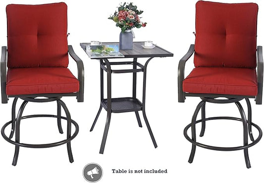 Kozyard Isabella Outdoor Patio High Swivel Bar Stools/Chairs,Counter Height Tall Patio Swivel Chairs, for Bistro Set for 2, Backyard, Cafes, Bistro, Restaurants and Chic Bars (Burgundy)