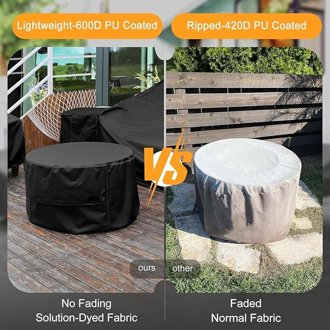 NettyPro Fire Pit Cover Round Waterproof Outdoor Firepit Cover for Gas Propane Fire Pit Table, 40 x 20 inch, Black