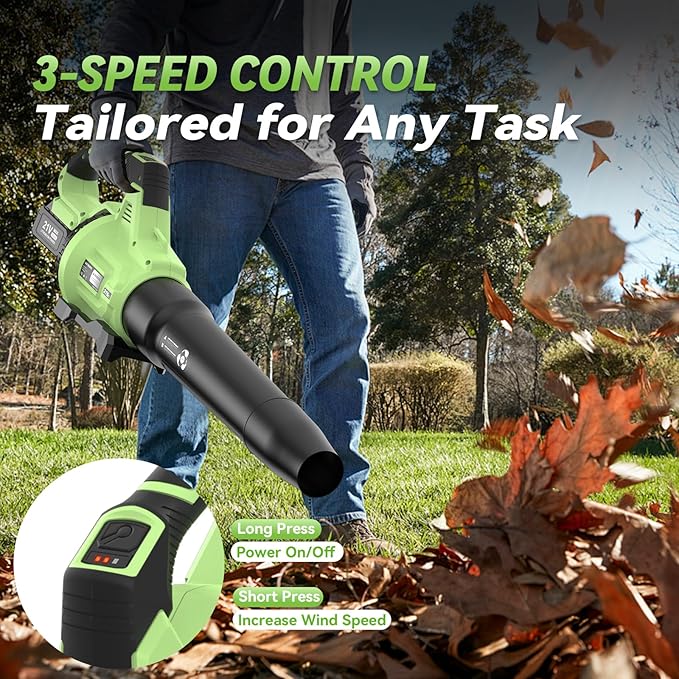 Leaf Blower Cordless,650 CFM & 160 MPH Electric Cordless Leaf Blower with 2 * 4.0Ah Batteries & Noise-Reduction Ear Muffs,3 Speed Powerful Blowing Ideal for Lawn Care, Blowing Leaves, Dust, Snow
