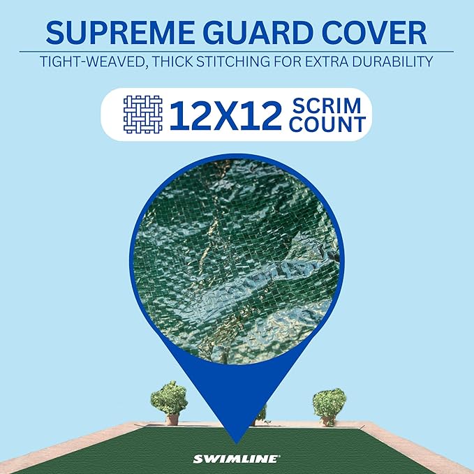 SWIMLINE HYDROTOOLS Supreme Guard Heavy Duty Winter Pool Cover for Inground Swimming Pools | for 16 X 32 FT Rectangle Pools | 21 X 37 FT Cover Size | Green/Black | Water Tube Sleeves | CO122137R