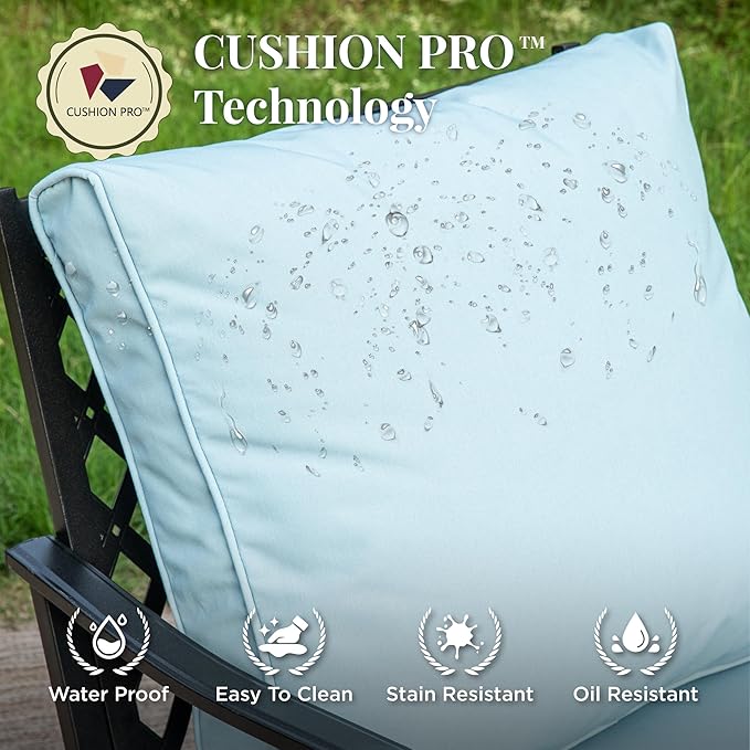 Patio Furniture Set 4 pcs, Metal Outdoor Patio Furniture, 3-Seat Sofa, 2 Single Chairs, Metal Coffee Table and 5.75" Extra Thick Cushion, Patio Conversation Set for Garden Backyard Deck,Blue