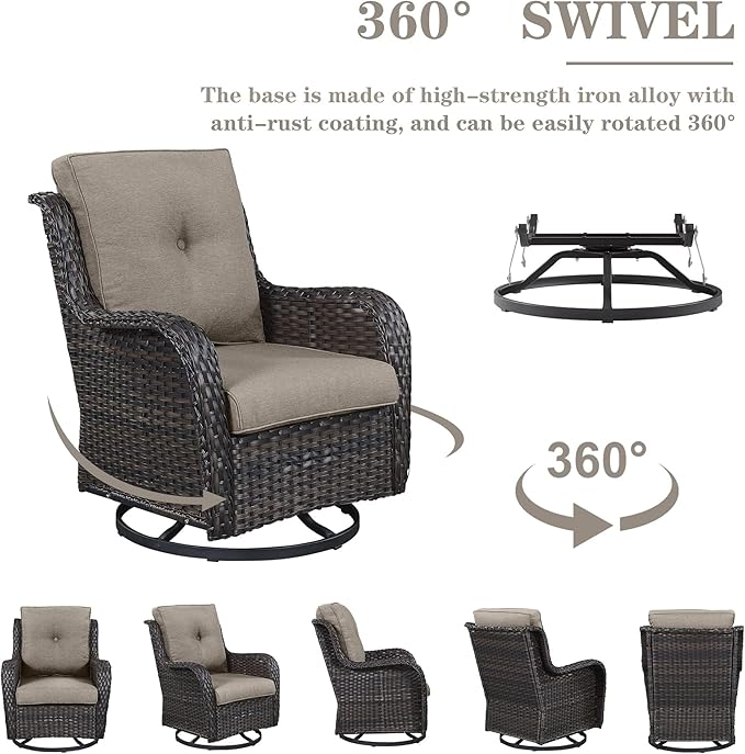 Belord Outdoor Furniture Sectional Sofa L Shaped Couch - Patio Wicker Set with 2 Swivel Glider Chairs, 8 Piece Rattan Patio Conversation Sets with Gray Cushion for Deck Backyard Sunroom Grey Cushion