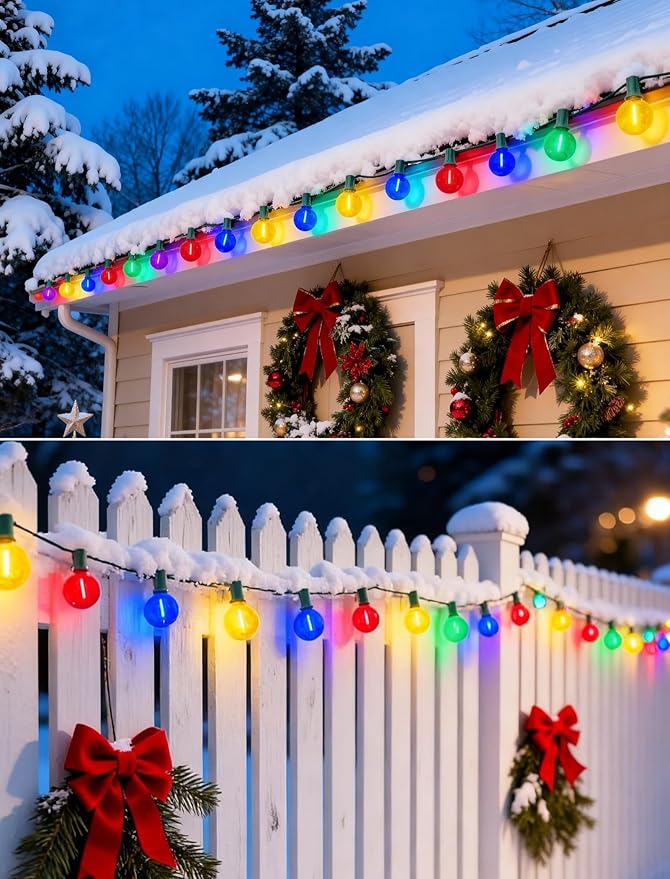 Pallerina 50Ft Outdoor Clear Multicolor Lights, LED G40 Globe Patio String Lights with 25 0.6W Colorful Bulbs(2 Spare), Outside Christmas Lights for Holiday Party Backyard Christmas