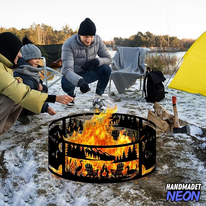 Personalized Fire Pit Ring 360 Degree, Outdoor Fireplace, Custom Text Fire Pits for Outside, Patio Firepit, Camping Bonfire Firepits, Garden BBQ Backyard Decor (Campsite)