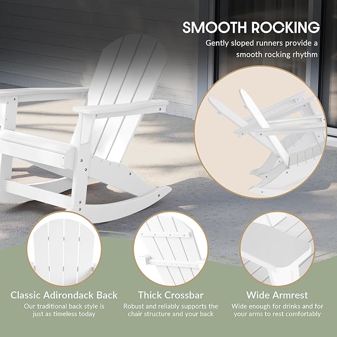 WestinTrends Malibu 2 Piece Set Outdoor/Patio Poly Adirondack Rocking Chairs (2 Seater), White