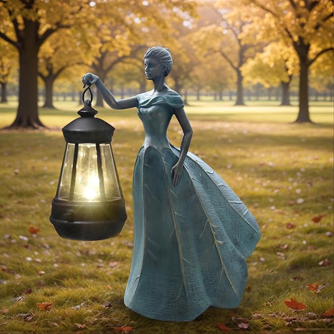 Sheaifun Fairy Garden Statue Solar Garden Decor Resin Fairy Statue with Lights Angel Fairy Decor Outdoor Fall Yard Statues Gardening Gifts for Women 9.5 * 5.5 * 11.5 Inch