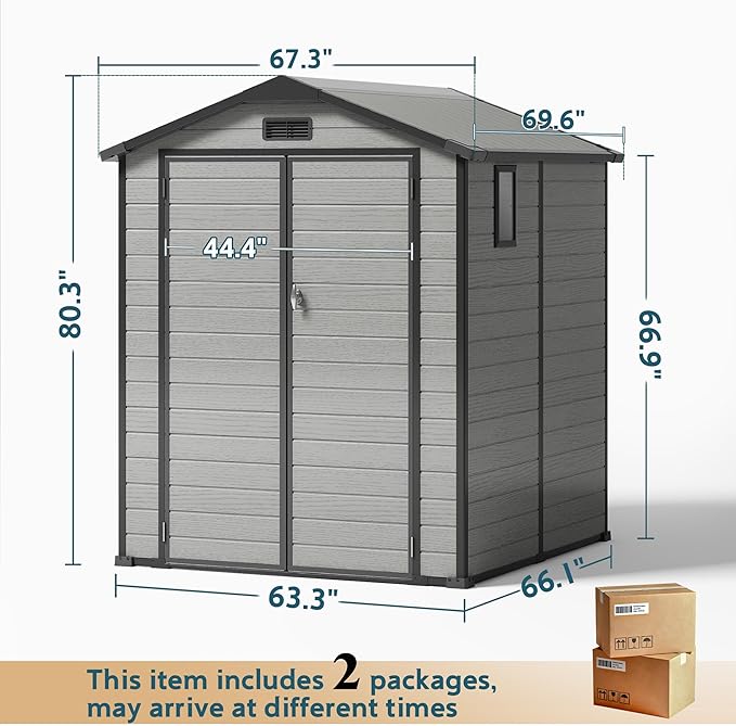 6X6 FT Outdoor Storage Sheds, Plastic Storage Shed with Floor & Drainage Channel for Bikes, Furniture, Gardening Tools, Lockable Outdoor Shed Suitable for Backyard, Patio, Lawn