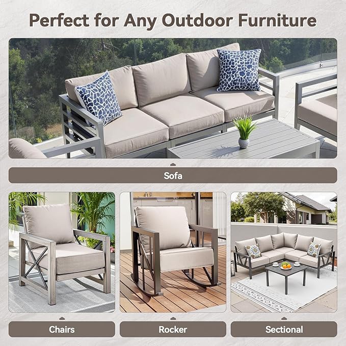 6" Thick Outdoor Cushions 22x24x6, 6-Set Deep Seat Patio Cushions with Removable Cover, Waterproof & Fade Resistant Replacement for Wicker Chair, Loveseat, Sofa - Beige