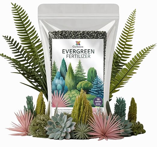 Gardenera Evergreen Fertilizer – All-Purpose Granular Plant Food for Outdoor Trees and Shrubs, Azaleas, Magnolias, Pines & Arborvitae – Slow-Release Formula (16 OZ)