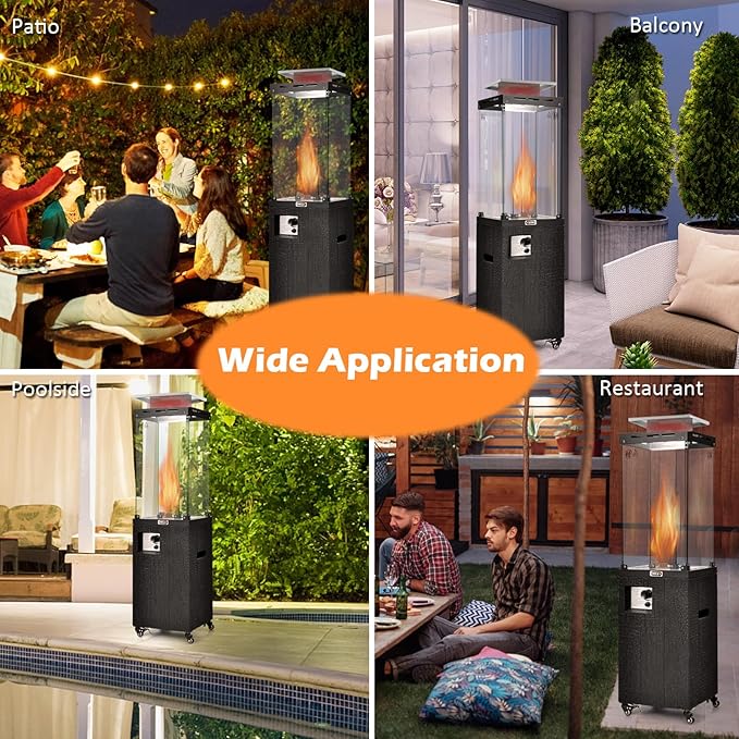 Tangkula 41,000 BTU Propane Patio Heater with Waterproof Cover, Outdoor Heater with Lockable Wheels, Adjustable Feet, Tempered Glass Tube, Suitable for Garden Porch Patio Deck (Black)