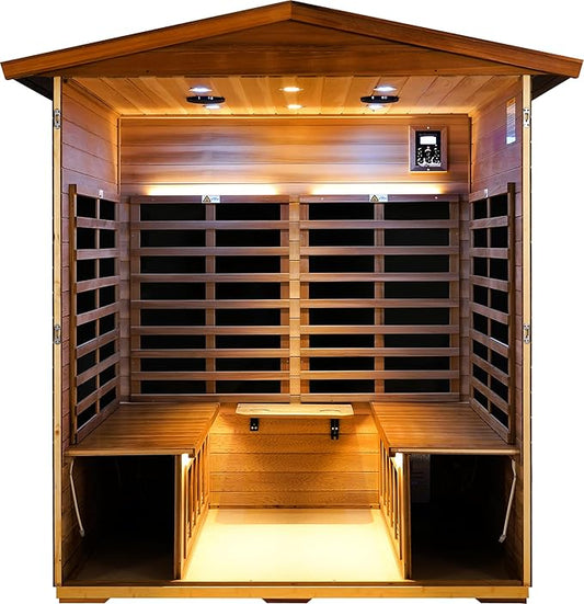 LTCCDSS Ultra-Low EMF Red Cedar Sauna 4-Person, Outdoor Far Infrared Sauna for Home, EMF 0.1-1mG, 6 Carbon Crystal Heaters, Bluetooth & Chromotherapy (68.1 * 52.4 * 82.7 in)