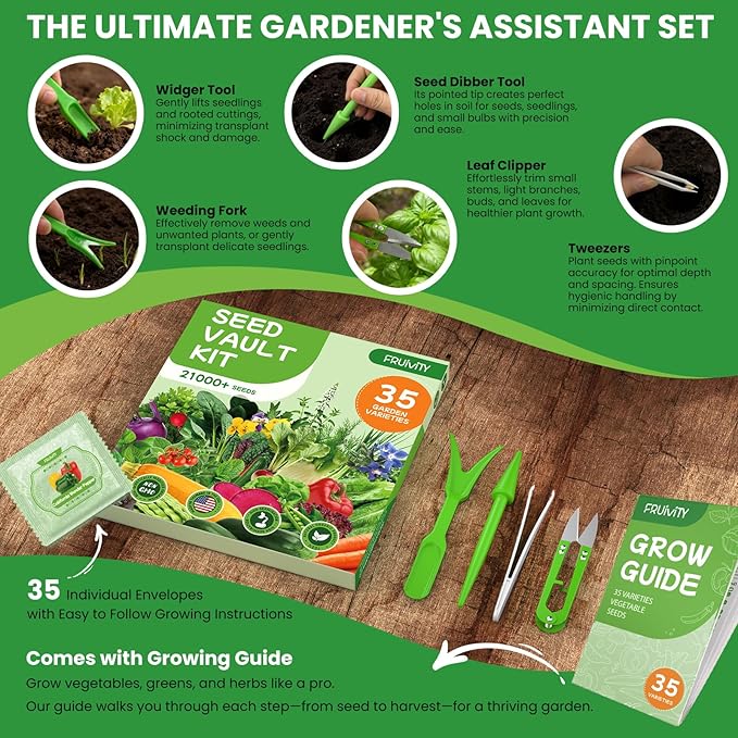 35 in 1 Heirloom Vegetable Seeds for Planting - 21,000+ Non-GMO, Organic Seeds Kit for Indoor & Outdoor Garden | 35 Varieties Survival Garden Seeds with Free Plant Markers