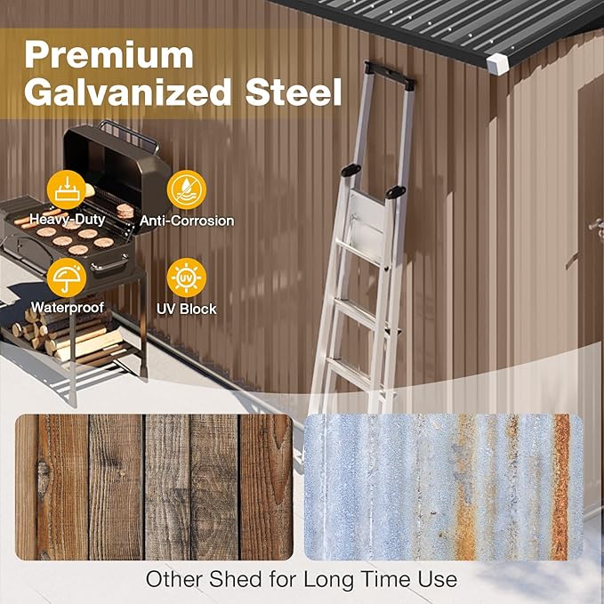 8x6 FT Outdoor Storage Shed & Lockable Double Doors, Heavy-Duty Galvanized Steel Outdoor Metal Shed for Bike, Tool, Generator Storage in Backyard, Patio (8’x6’)