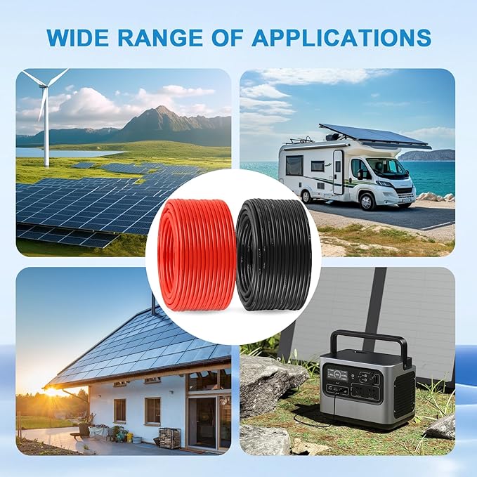 MOOKEERF Solar Pane Wire 8 AWG - Solar Extension Cable 30Ft Black & 30Ft Red 8 Gauge Tinned Copper PV Wire for Outdoor Automotive RV Solar Panel Boat Marine (Black+Red)