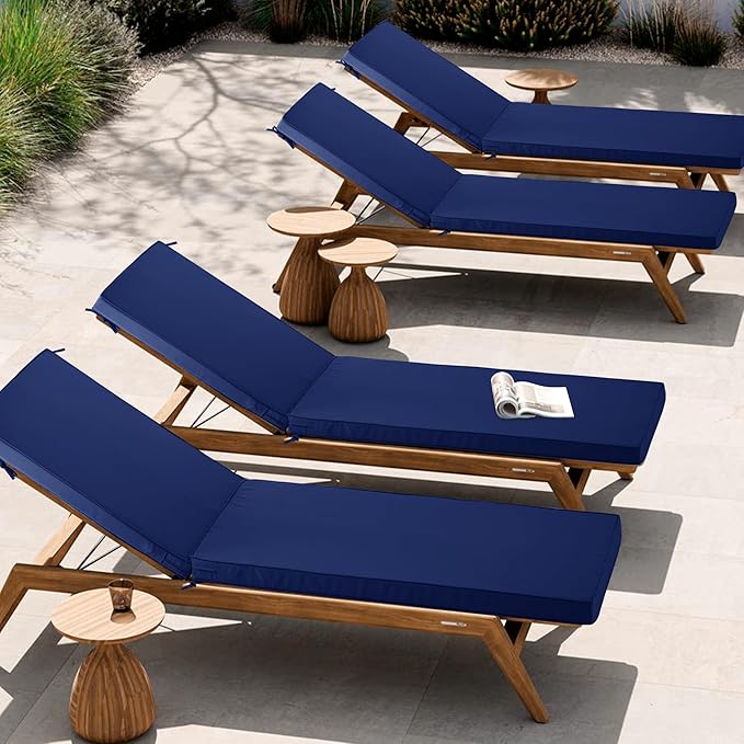 Outdoor Chaise Lounge Cushion Set of 2, Fadesafe Water-Repellent Lounge Deck Reclining Chair Cushions for Patio Furniture Lawn Pool Resort Hotel, 80x26x3 Inch, Navy
