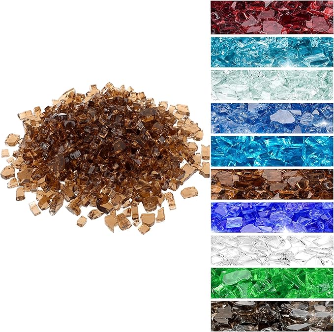 Onlyfire 10 pounds Fire Glass for Propane Gas Fire Pit, 1/4-Inch High Luster Fireplace Glass Rocks for Fire Pit Table, Copper