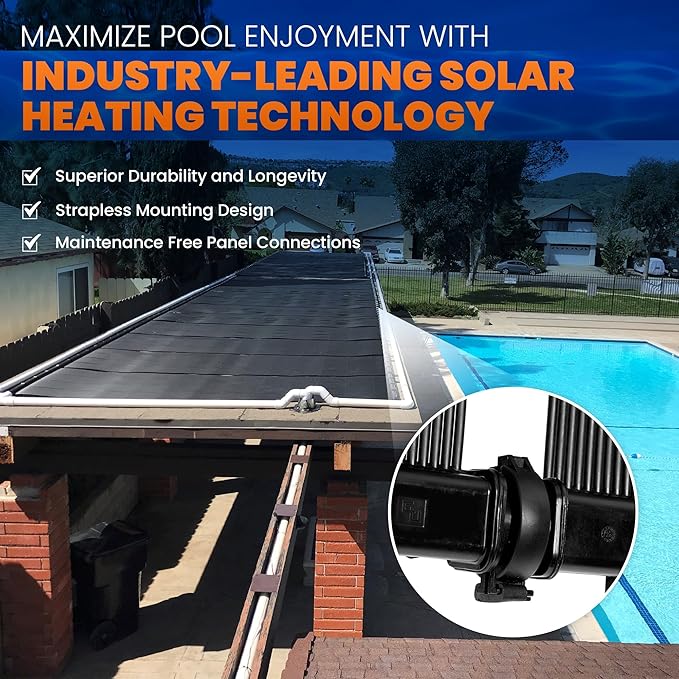 Industrial Grade Solar Pool Heater DIY Kit - Superior High-Wind Strapless Mounting System & Maximum Freeze Resistance (10-4'x7.5' / 300 Square Feet)