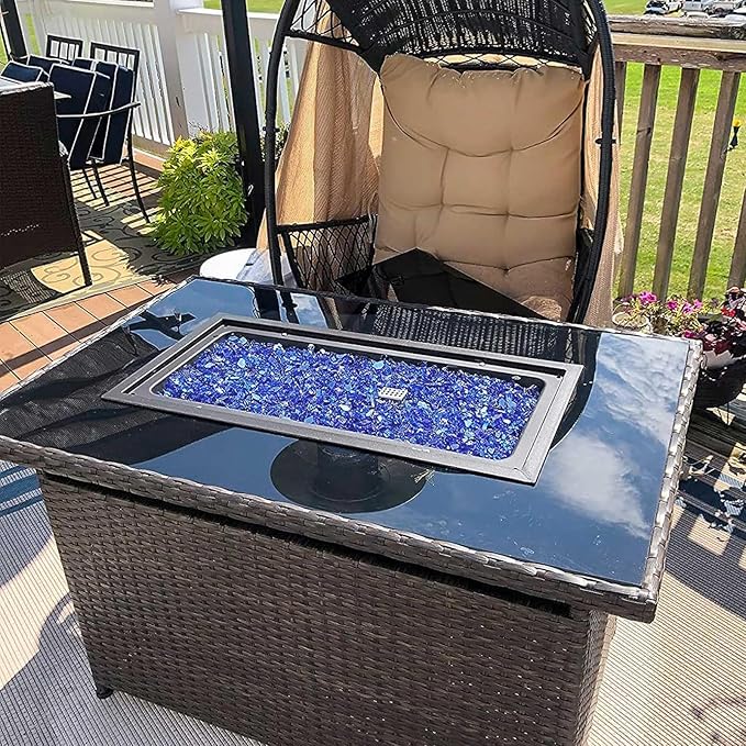 GRISUN Pacific Ocean Blue Fire Glass for Fire Pit, 10 Pounds 1/2 Inch Tempered Glass Rocks for Natural or Propane Fireplace, Safe for Outdoors and Indoors Firepit Glass