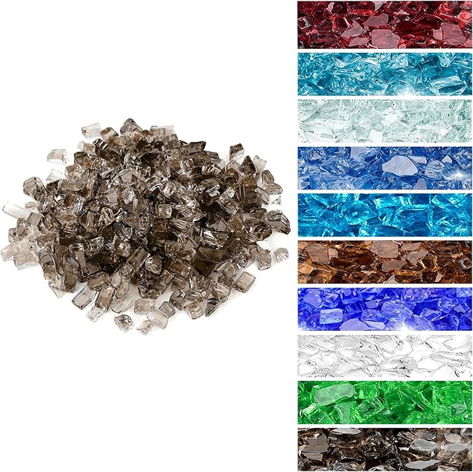 Onlyfire 10 lbs Fire Glass for Propane Fire Pit, 1/4-Inch High Luster Fireplace Glass Rocks for Fire Pit Table, Bronze