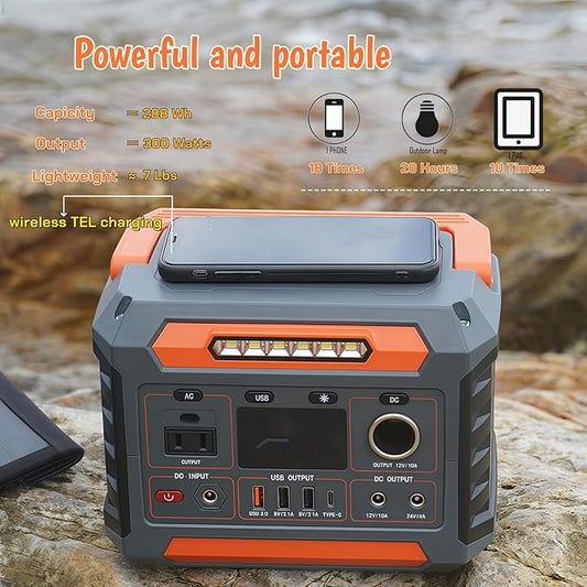 OTHC A3B Portable Power Station 300W Output, 288Wh Battery, fast charging, lightweight, 3-Way Charging, Wireless Charging for outdoor, camping.