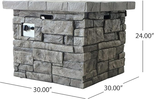 Propane Fire Pit Table, 30 Inch Firepits for Outside, Square Gas Fire Pit for Outside Patio, MgO Propane Fire Table, 40000BTU, Grey