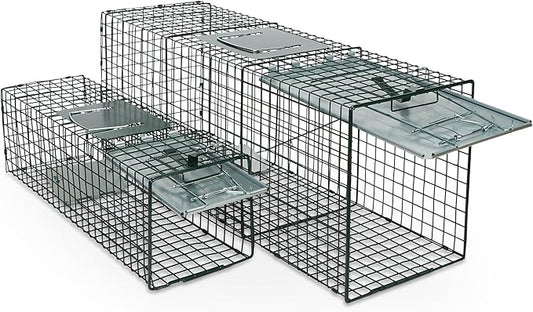 Humane Way Sentinel 32 Inch + 24 Inch Live Animal Trap Combo Pack - No Assembly Required - Raccoons, Cats, Groundhogs, Opossums, Rabbits, Squirrels