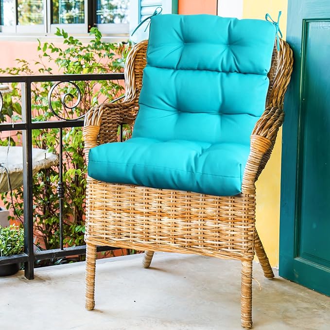 EAGLE PEAK Tufted Outdoor/Indoor High Back Patio Chair Cushion, Set of 1, 46'' x 22'', Blue