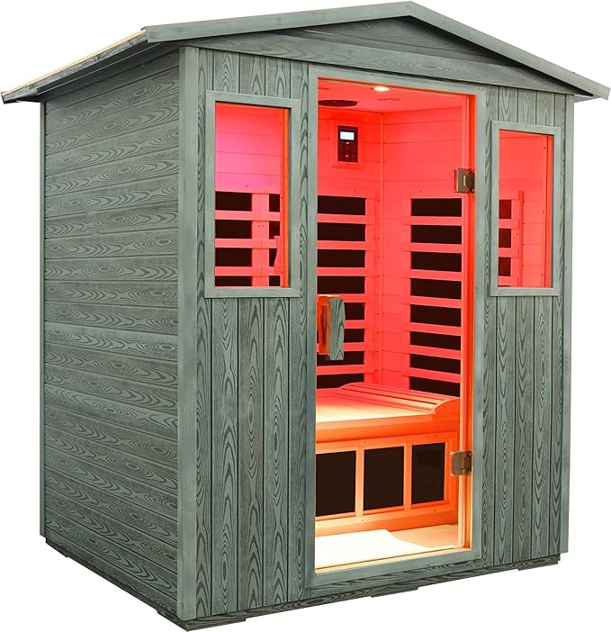 LTCCDSS Full Spectrum Outdoor Infrared Sauna 3-Person, Carbonized Composite Wood Low EMF Saunas for Home - Near&Mid-IR Light, Bluetooth Speakers, Chromotherapy Therapy Lights (81.1 * 45 * 83.5 inch)