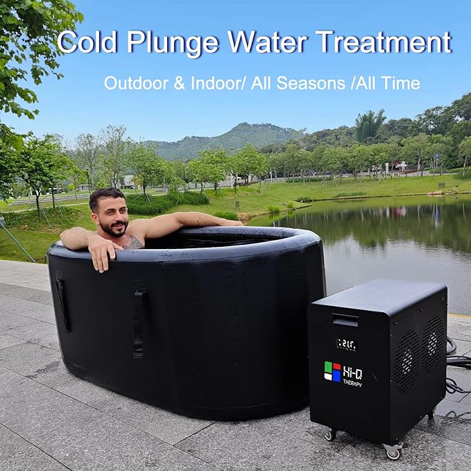 Hi-Q Therapy Cold Plunge Tub with Chiller, Inflatable Ice Bath Tub with 1Hp Water Chiller, Pump, Hoses & Connectors, Powerful Plunge Kit for Outdoor & Indoor Use