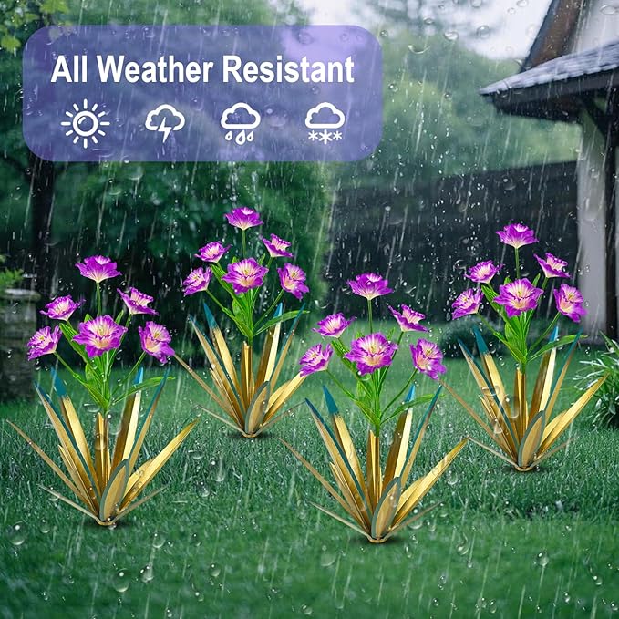 Homight Metal Agave Plant Outdoor Decoration Outdoor Garden Decoration Daffodils Flowers Mexican Yard Art Daffodils Flowers Decorative Garden Gift (2 Big Purple Daffodil)