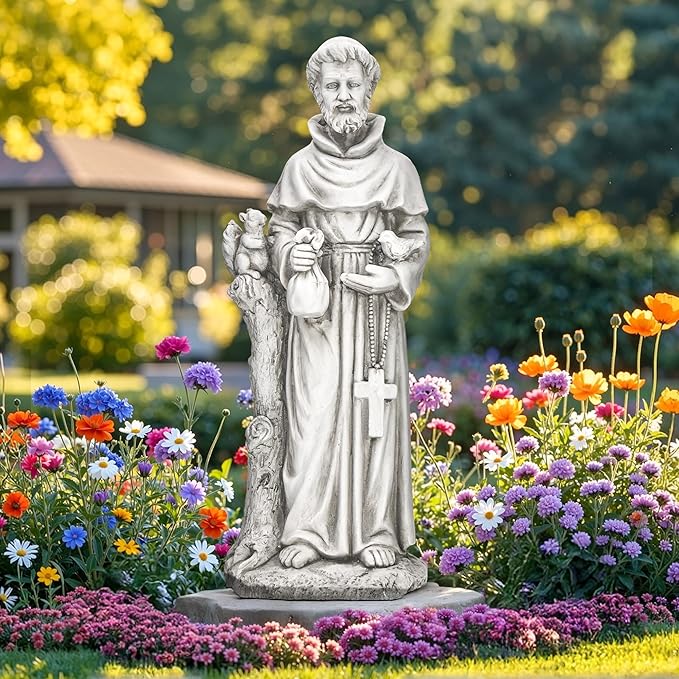 Ultym St Francis Garden Statue, 31" Saint Francis Catholic Outdoor Statues, Large Religious Christian Sculpture Deor for Prayer and Meditation, Patron Saint of Animals Patio in Durable MGO Stone