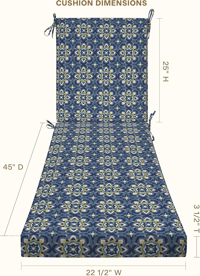 Honeycomb Outdoor Heritage Chaise, 22.5" W x 70" L, Medina Medallion Chair Cushion for Patio Furniture