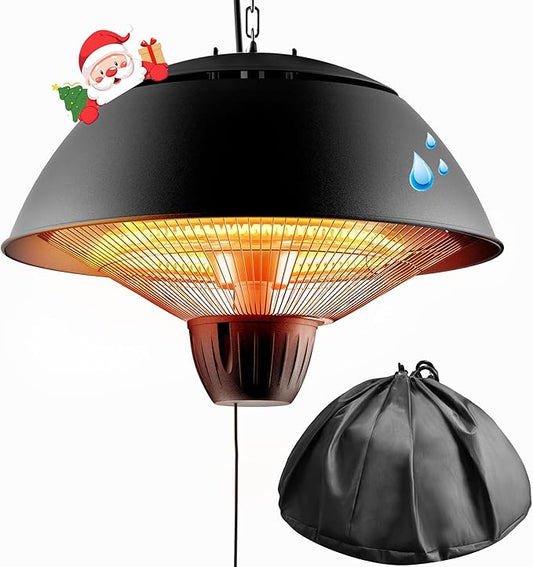Electric Outdoor Heater, 1500W Hanging Ceiling Mounted Infrared Patio Heater for Outdoor Use, Waterproof Electric Heater for Porch, Balcony, Garage, Adjustable Height, Black