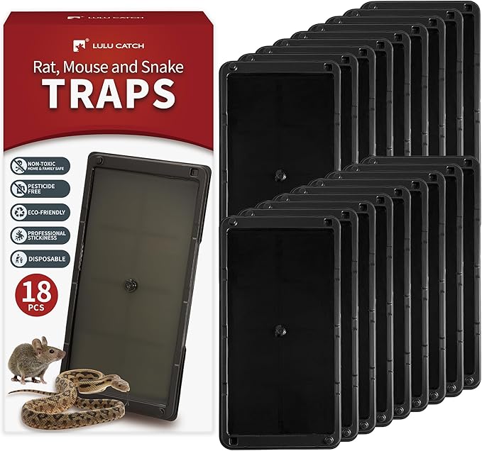LULUCATCH Super Heavier Mouse Traps 18 Pack for Mice & Snakes with Non-Toxic Glue. Larger Sticky Traps Indoor, Easy to Set, Pet Safe Pest Control