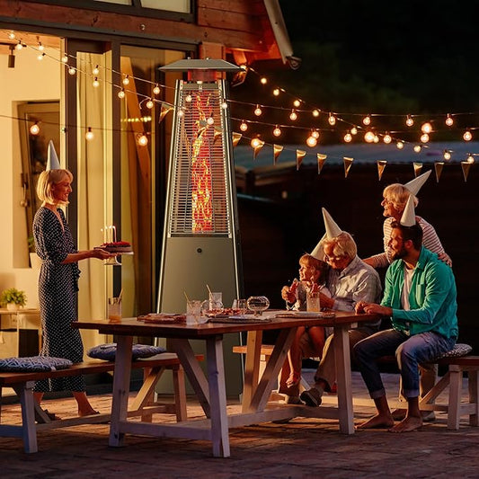 OLIXIS Pyramid Patio Heater, 48000 BTU Outdoor Heater with Wheels and Ignition, Propane Patio Heater for Home, Backyard, Garden,Deck and Patio, Silvery