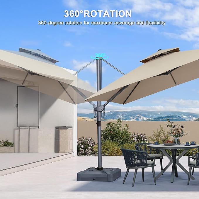PURPLE LEAF 10 FT Cantilever Umbrella Outdoor Patio Umbrella, Large Offset Square Umbrella, Windproof Heavy Duty Hanging Outside for Patio, Sand Dune