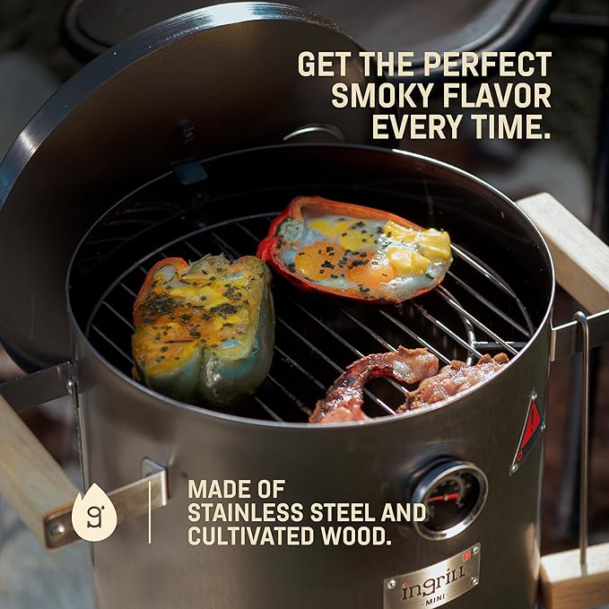 Charcoal Grills - Basic Mini 6 lbs - 3-in-1 Stainless Steel Ultra-Portable Smoker Grill for Outdoors, Camping and Home BBQ - Compact Vertical Smoker Barrel Grill with Thermometer & Accessories