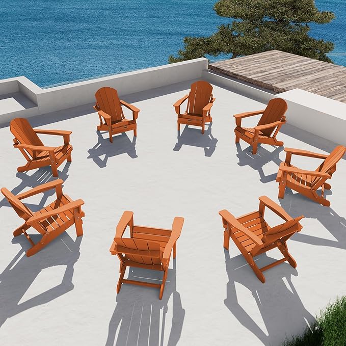 SERWALL Adirondack Chair Set of 8 for Patio Garden Outdoors Fire Pit- Apricot