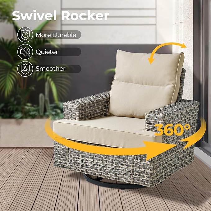 HOOOWOOO Outdoor Sectional Patio Furniture Set with Fire Pit Table,10 Pieces Wicker Conversation Sets L Shaped Couch,Extra Deep Out Door Sofa Outside Furniture with Swivel Chairs,Beige