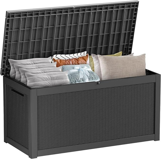 320 Gallon Waterproof Outdoor Storage Box,Large Resin Deck Box,Lockable Outside Storage Box Container for Patio Furniure,Garden,Tools (320 Gallon,Black)