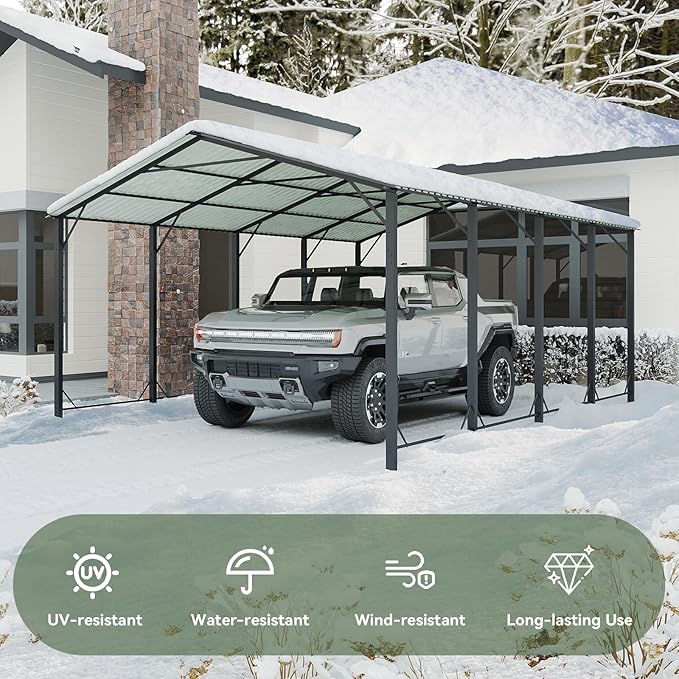 Aoxun 12x20 FT Metal Carport, Heavy Duty Carport Canopy with Reinforced Frame and Enhanced Base, Outdoor Car Canopy for Pickup Trucks, Cars, SUVs, Tractors and Boats