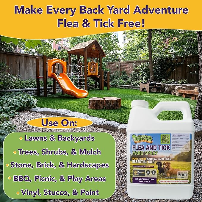 Trifecta Outdoor Flea & Tick Yard Spray Concentrate | All Natural Flea and Tick Spray for Yards with Essential Oils | Pet and Family Safe | Concentrated Formula For Hose-End Sprayers and Pumps (32 oz)